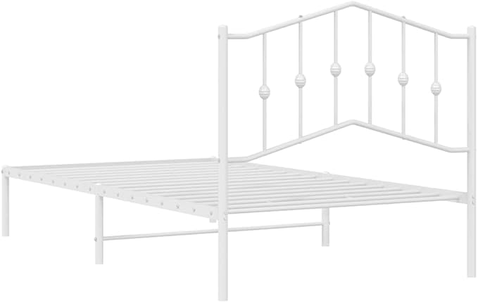 Modern White Metal Bed Frame with Headboard, Sturdy Steel Structure for Single Sleeper, Easy Assembly, Ideal for Bedroom and Guest Room Decor