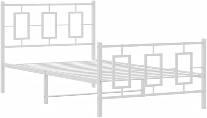 vidaXL Bed Frame White Powder-Coated Steel Single Bed Frame