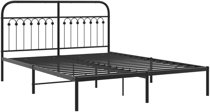 King Size Metal Bed Frame with Headboard, Sturdy Steel Construction, Matte Black Finish for Modern Bedroom Decor, Breathable Slats for Enhanced Airflow and