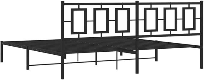 vidaXL Metal King Bed Frame with Headboard - 76"x79.9" - Black Steel Construction for Bedroom Furniture