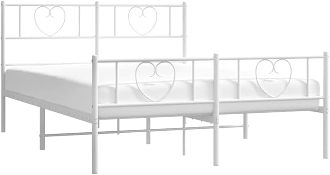 White Metal Bed Frame with Headboard, Modern Steel Platform Bed with Underbed Storage, Supports 59 x 79 Inch Mattress, Durable and Breathable Design for Bedroom or Guest Room