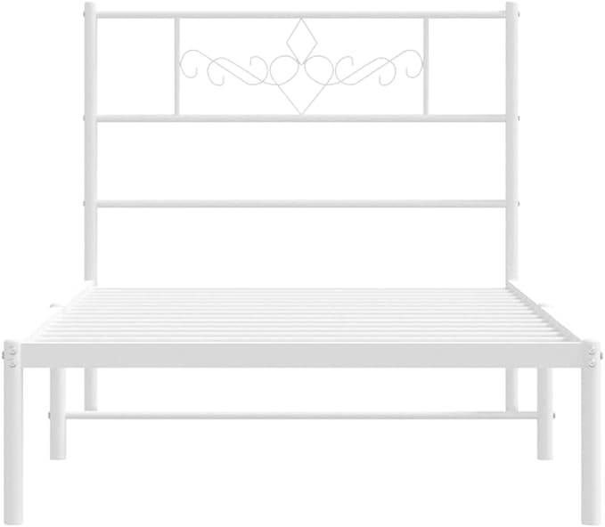 Modern White Single Bed Frame with Headboard - Heavy-Duty Steel Construction & Breathable Design for Contemporary Bedrooms - Easy Assembly 41.3" Wide 78.7" Long