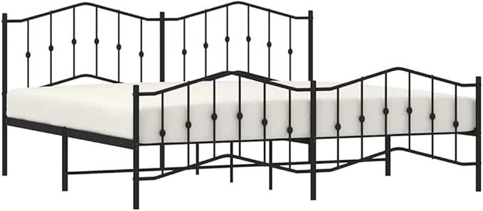 Modern Metal Bed Frame with Footboard, Black Powder-Coated Steel Platform Bed with Underbed Storage Space, 76 x 79.9 Inches, Durable and Stylish for Master or Guest Bedroom