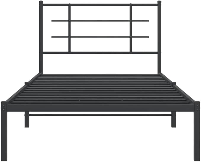 Single Metal Bed Frame with Headboard, Modern Black Platform Bed with Underbed Storage Space, Sturdy Steel Frame for Adults, Easy Assembly Headboard Bed for