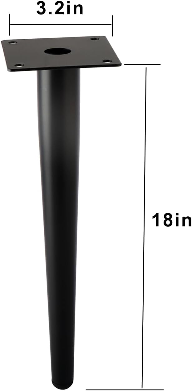 Straight Furniture Table Legs 18 Inch, Round Tapered Metal Furniture Legs Black, Modern Dresser Cabinet Sofa Support Feet Replacement, Set of 4