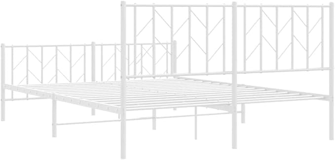 Bed Frame White Steel King Size Bed Frame Rectangular Easy Assembly for Bedroom