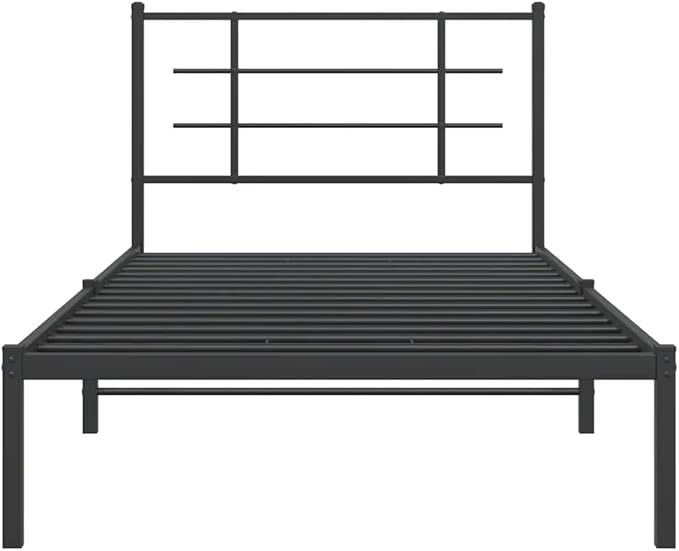 vidaXL Black Metal Bed Frame-Single 39.4"x78.7" with Headboard and Storage Space - Durable Steel Construction - Elegant Bedroom Furniture