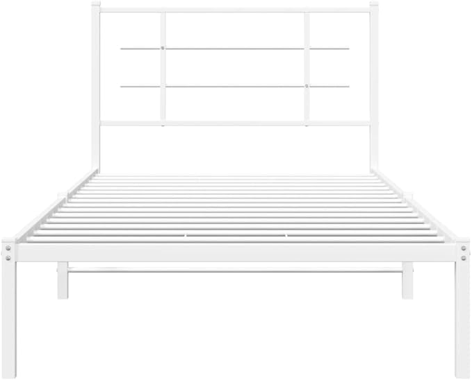 White Metal Bed Frame with Headboard, Sturdy Steel Construction for Adults, Modern Single Bed Design with Easy Assembly, Ideal for Small Bedrooms and Guest Rooms