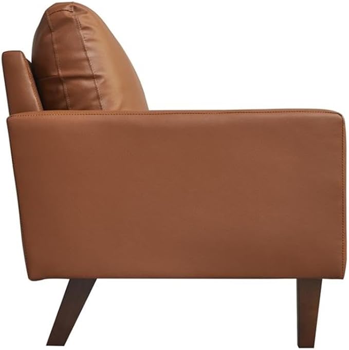 Pemberly Row Modern PU Leather Sofa Couch with Wooden Legs – Brown, 70 Inch Upholstered Sofa, High-Density Cushion, Straight Arm Design for Living Room, Apartment or Office