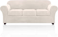 PrinceDeco Velvet Couch Covers for Sofa Soft 4 Pieces Couch Covers for 3 Cushion Couch Sofa Pet Friendly Furniture Protector with Non Slip Elastic Bottom Width Up to 90 Inch (Large, Ivory)