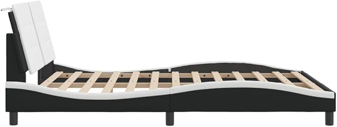 Full Size Black and White Faux Leather Upholstered Platform Bed Frame with Headboard, Modern Durable Bedroom Furniture, Sturdy Wood Support