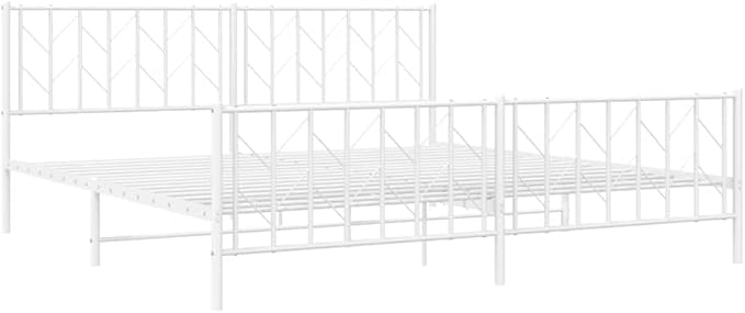 Bed Frame White Steel Full Bed Frame Rectangular Modern Adult for Bedroom