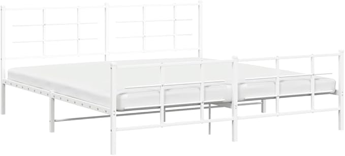Modern Full Bed Frame with Sturdy Powder-Coated Steel, Elegant White Finish for Adults and Guest Rooms, Durable Sleek Design Fits Standard Mattress