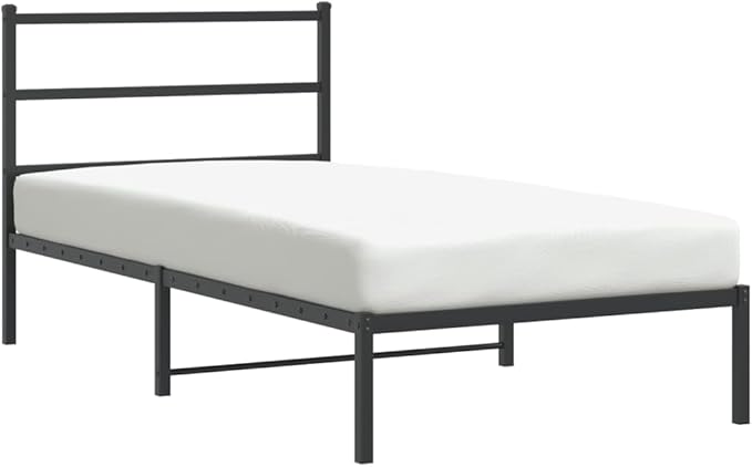 Modern Black Powder-Coated Bed Frame with Headboard, Sturdy Steel Platform Bed with Ample Storage Space, Durable Mattress Support for Single Sleeper, Easy Assembly for Guest