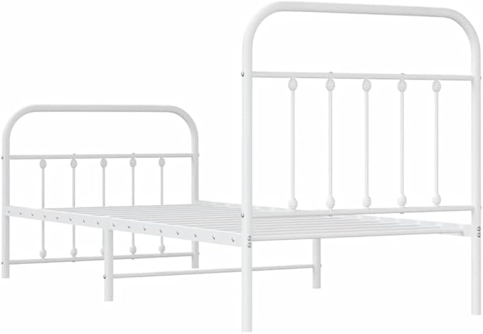 Bed Frame White Powder-Coated Steel Double Bed Bedroom Furniture for Living Room 35.4x74.8 in Frame