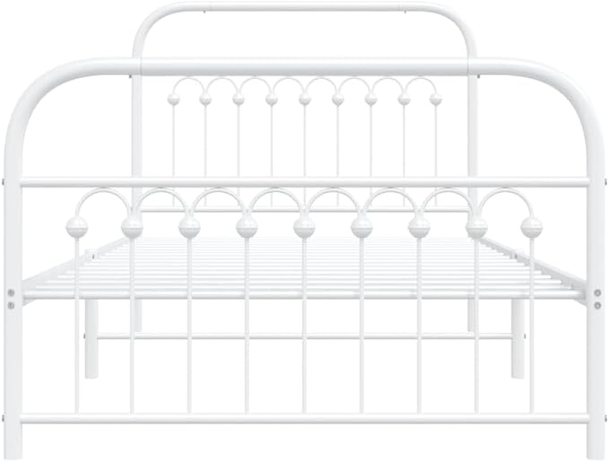 Modern Metal Bed Frame with White Powder-Coated Finish, Minimalist Contemporary Design for Small Rooms, Sturdy Steel Structure with Breathable Support and Easy