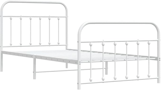 Bed Frame White Powder-Coated Steel Twin Bed Frame Rectangular headboard Bedroom Furniture for Guest Room