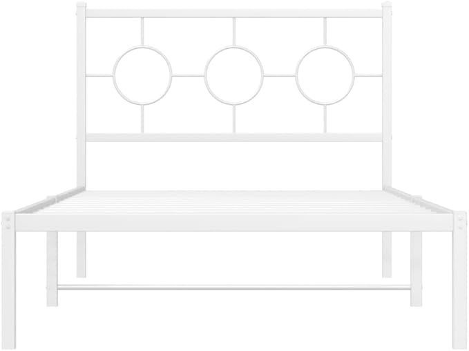 vidaXL White Steel Single Bed Frame with Headboard - Industrial Style, 39.4"x78.7" Mattress Compatible, Bedroom Platform Bed