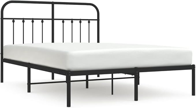 Bed Frame Black Steel Bed Frame Bedroom Furniture for Guest Room 55.1x78.7 in Metal Rectangular