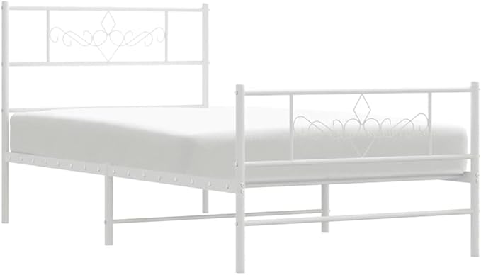 Modern Single Metal Bed Frame with White Finish - Sturdy Steel Construction for Adults, Easy Assembly, Minimalist Design, 39.4 x 78.7 Inches Mattress Size, Durable