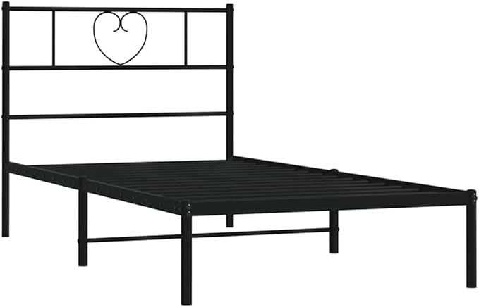 Modern Black Metal Bed Frame with Powder-Coated Steel, Contemporary Single Sleeper for Bedroom and Guest Room, Easy Assembly Low Maintenance Design