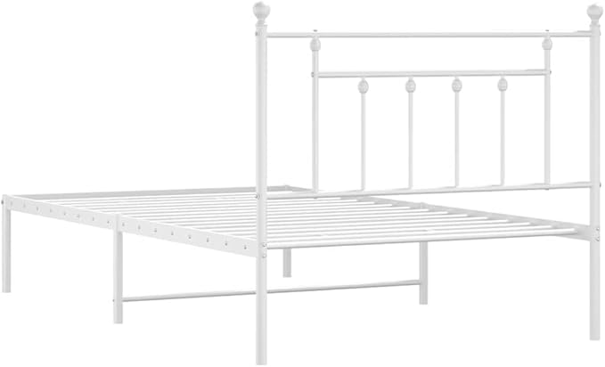 White Powder-Coated Steel Single Bed Frame Modern Platform Bed Bedroom Furniture Sturdy Mattress Support No Box Spring Needed Easy Assembly for Dorm Room Camas