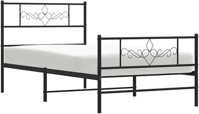 Modern Black Powder-Coated Steel Bed Frame, Single Platform for Mattress, No Box Spring Needed, 11.8 Inch Under-Bed Storage Space, Sturdy Bedroom Furniture
