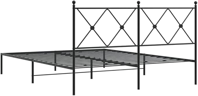 Modern Black Metal Bed Frame with Sturdy Steel Construction, 59.1 x 78.7 Inches, Easy Assembly for Bedroom or Guest Room, Elegant Design and Durable Support