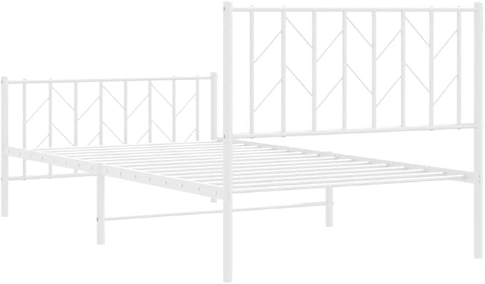 Bed Frame White Steel Single Bed Frame Rectangular Durable Adult for Bedroom