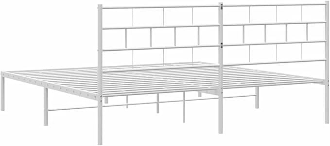 White Queen Platform Bed Frame 86.2x73.6x35.4 in Full Metal Steel with Headboard Under Bed Storage Modern Bedroom Furniture for Bedroom and Guest Room
