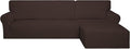 PureFit Super Stretch Sectional Couch Covers - 2 pcs Spandex Non Slip Sofa Covers with Elastic Bottom for L Shape Sectional Sofa Couch, Great for Kids & Pets (3 Seat Sofa + 2 Seat Chaise, Chocolate)