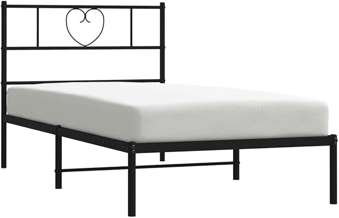 Modern Black Metal Bed Frame with Powder-Coated Steel, Contemporary Single Sleeper Platform for Bedroom and Guest Room