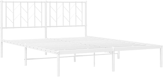 Bed Frame White Steel King Size Easy Assembly for Bedroom 59 x 79 in