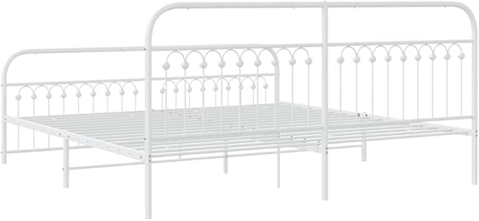 White Metal Bed Frame with Storage, Sturdy Steel Platform Base for Mattress, Modern Freestanding Design with Powder Coated Finish for Bedroom