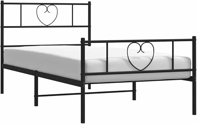 Twin Metal Bed Frame with Storage, Modern Black Platform Bed with Footboard, Strong Steel Construction for Adults, Minimalist Design with Finished Back for