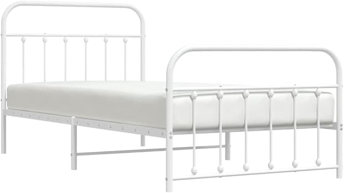 Bed Frame White Powder-Coated Steel Twin Bed Frame Rectangular headboard Bedroom Furniture for Guest Room