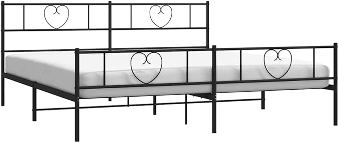 Modern Black Metal Bed Frame with Headboard and Footboard Storage, Sturdy Powder-Coated Steel Construction for Single or Double Mattress, Minimalist Design for Contemporary