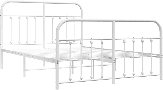 Bed Frame White Steel Bed headboard for Living Room 59 x 79 in Durable Frame