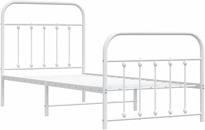 Bed Frame White Powder-Coated Steel Double Bed Bedroom Furniture for Living Room 35.4x74.8 in Frame