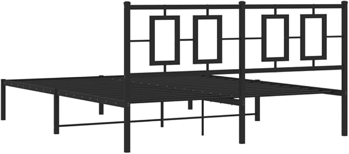 vidaXL Black Metal Double Bed Frame with Headboard - Sturdy Steel Bedroom Furniture, 81.5x61.4x35.8 Inches, Modern Design, Storage Underneath, Easy Assembly
