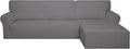 PureFit Super Stretch Sectional Couch Covers - 2 pcs Spandex Non Slip Sofa Covers with Elastic Bottom for L Shape Sectional Sofa Couch, Great for Kids & Pets (3 Seat Sofa + 2 Seat Chaise, Light Gray)