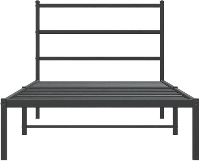 Modern Black Powder-Coated Bed Frame with Headboard, Sturdy Steel Platform Bed with Ample Storage Space, Durable Mattress Support for Single Sleeper, Easy Assembly for Guest
