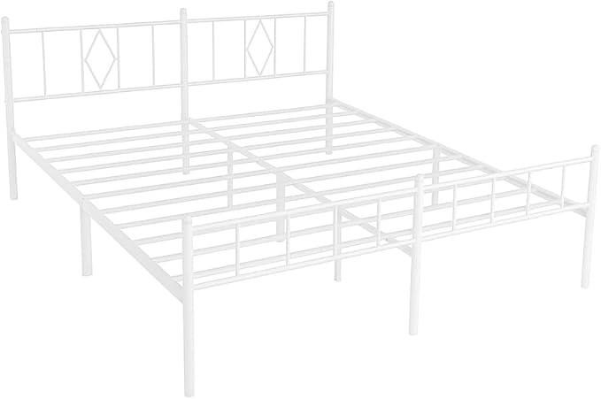 Decorwise 14 Inch King Size Bed Frames with Headboard/Footboard, Under Bed Storage, Strong Metal Slats Support, No Box Spring Needed, Noise Free, Easy Assembly, White