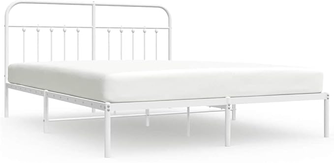 Bed Frame White Powder-Coated Steel Full Bed Frame Rectangular Bedroom Furniture headboard for Bedroom