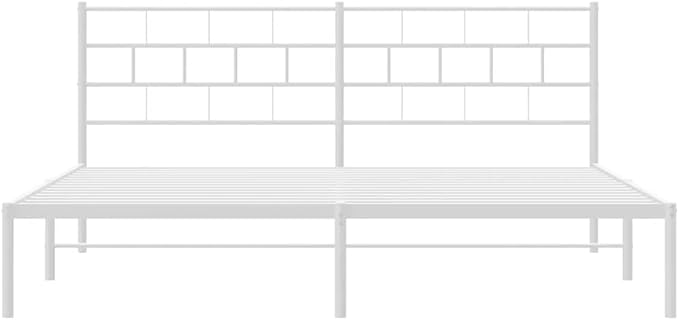 White Queen Platform Bed Frame 86.2x73.6x35.4 in Full Metal Steel with Headboard Under Bed Storage Modern Bedroom Furniture for Bedroom and Guest Room