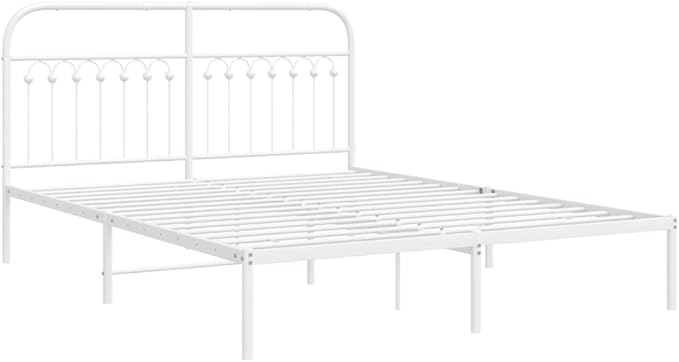 King Size Metal Bed Frame with Headboard, White Powder-Coated Steel Platform Bed Frame for Modern Bedroom, Heavy Duty Support up to 550 lbs, Easy Assembly and