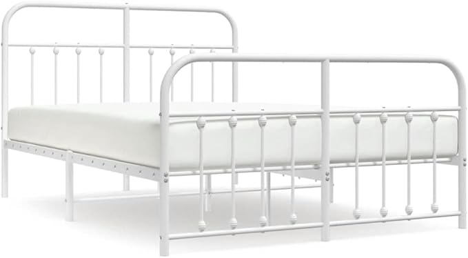 Bed Frame White Powder-Coated Steel Bed Frame Bedroom Furniture for Living Room 55 x 75 in
