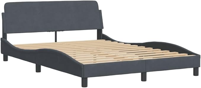Light Gray Velvet Bed Frame with Storage, Modern Single Size Upholstered Platform for Small Spaces Dark Gray, 55.9 x 81.9 x 29.3 in