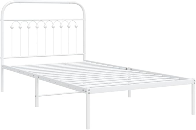 Classic White Metal Twin Bed Frame with Headboard, Sturdy Powder-Coated Rust-Resistant Design for Small Bedrooms and Guest Rooms, Fits Standard 39.4 x 78.7
