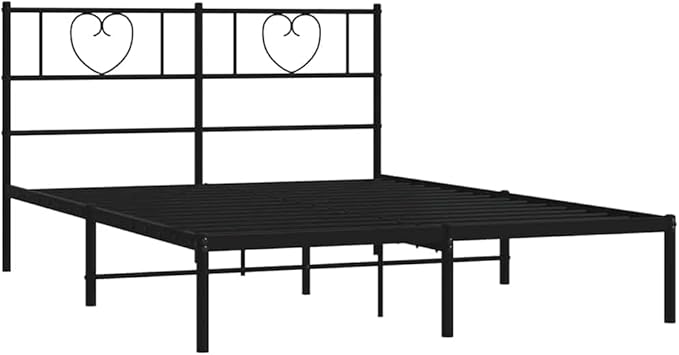 Modern Full Bed Frame with Storage, Sturdy Headboard, and Sleek Black Powder-Coated Steel Design for Adults and Guest Rooms